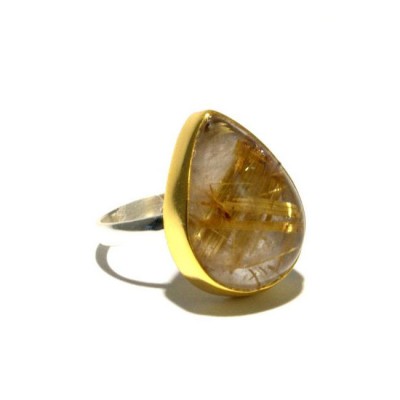 Mixed Metal Golden Rutilated Quartz Ring