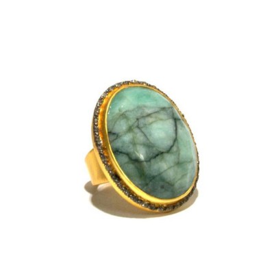 Green Beryl + Diamond Cocktail Ring