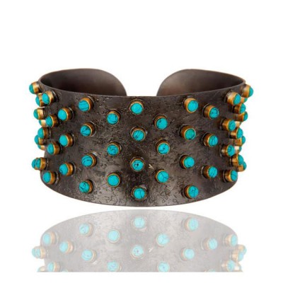 Melrose Turquoise Cuff In Reclaimed Sterling Silver + 22K Gold Vermeil