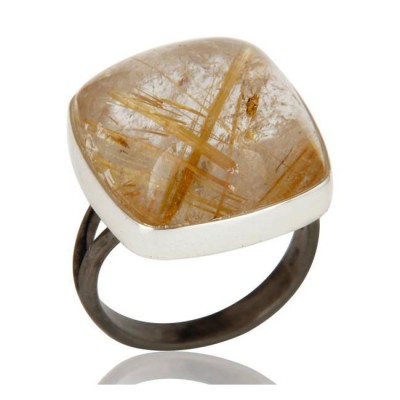 Rutilated Quartz Ring In Mixed Metal