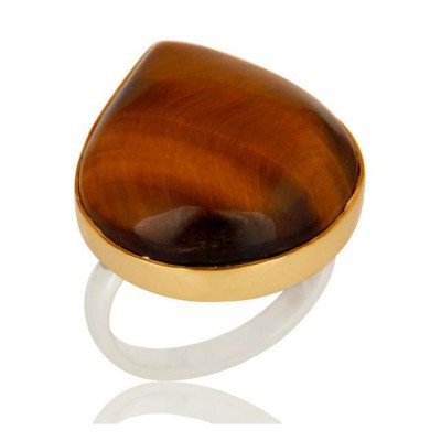 Natural Tiger'S Eye Ring In Mixed Metal