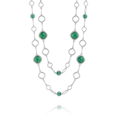 Cascading Gem Necklace featuring Clear Quartz over Green Onyx