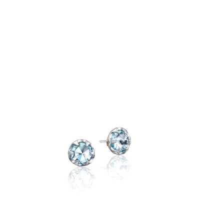 Petite Crescent Bezel Earrings featuring Sky Blue Topaz