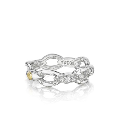 Pav&eacute; Crescent Links Ring in Silver with Diamonds