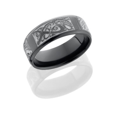 Lashbrook Zirconium 8mm Beveled Band With Laser Carved Serpents Pattern Z8B/WLCVSERPENTS