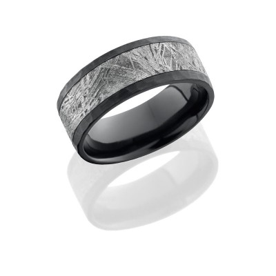 Lashbrook Zirconium 8mm Flat Band With 5mm Meteorite Center Z8F15/METEORITE