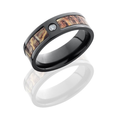 Lashbrook Zirconium 7mm Flat Band With 5mm Of Realtree Max4 Camo And Flush Set White Round Diamond Z