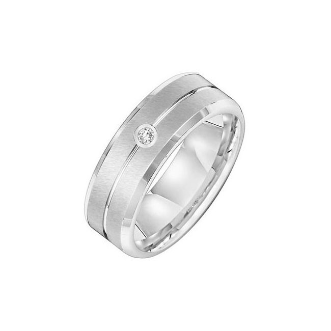 Triton 7mm White Tungsten Carbide Bevel Edge Comfort Fit Diamond Band  21-2213