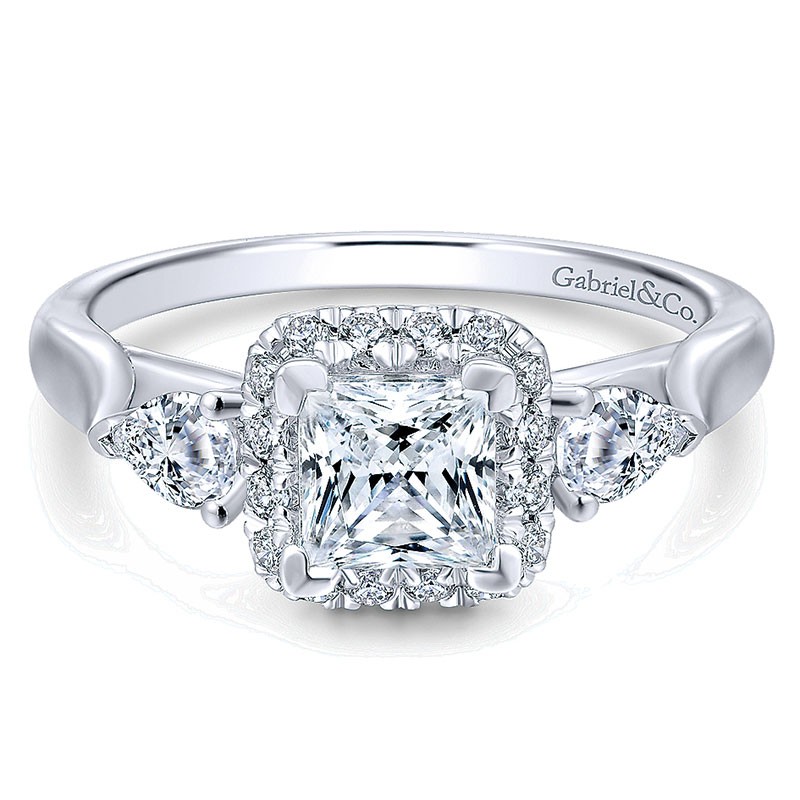 14K White Gold Diamond Halo Engagement Ring