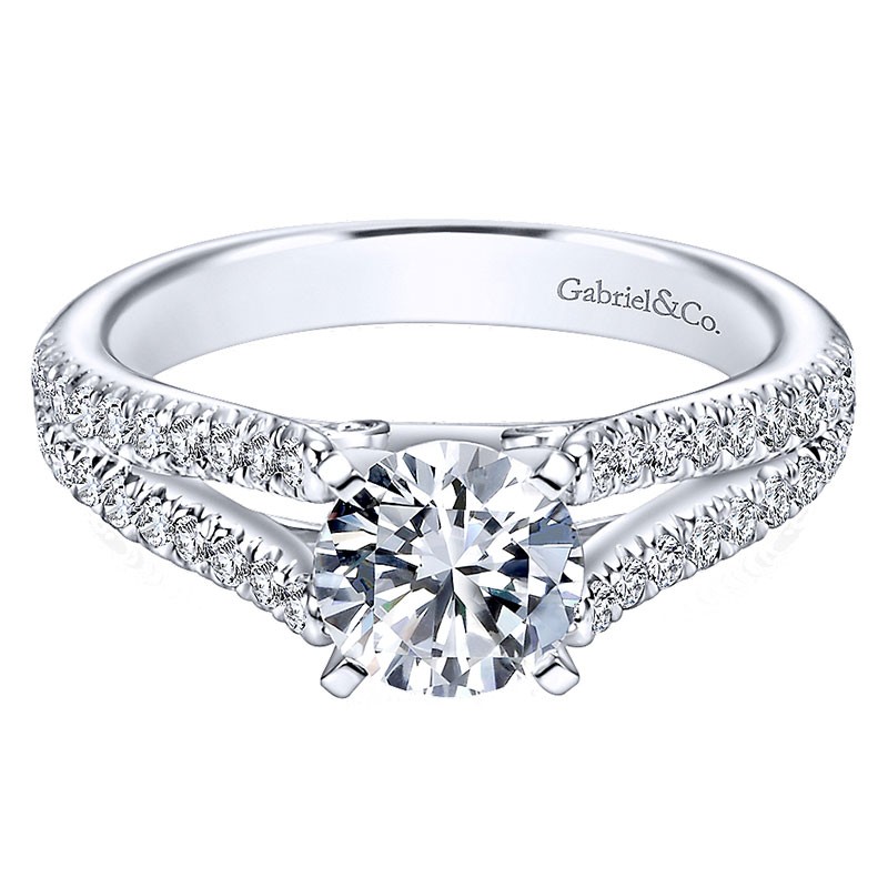 14K White Gold Pave Split Shank Diamond With Round Center 14K White ...