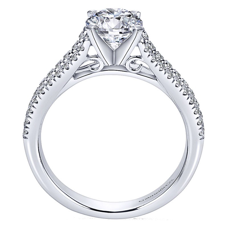 14K White Gold Pave Split Shank Diamond With Round Center 14K White ...