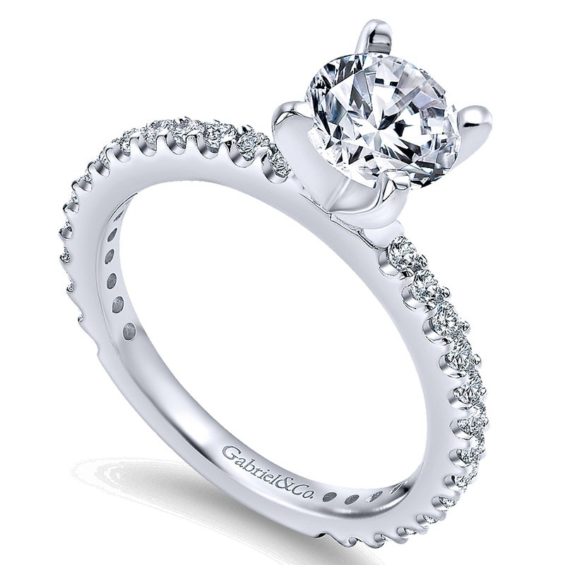 14k white gold petite sales pave engagement ring
