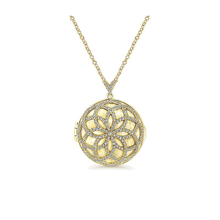 14k Yellow Gold Diamond Locket Necklace 