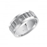Triton 9mm White Tungsten Carbide Center Corrugated Texture With Bright Polished Rims And Single Dia