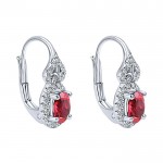 14k White Gold Diamond And Ruby Drop Earrings