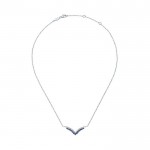 14k White Gold Diamond And Sapphire Bar Necklace
