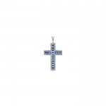 14k White Gold Diamond And Sapphire Cross Pendant