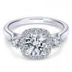 14K White Gold Diamond Pave Halo ANd Side Stone Setting 14K White Gold Engagement Ring ER7510W44Jj