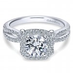 14K White Gold Diamond Pave Halo Split Shank 14K White Gold Engagement Ring ER7806W44Jj