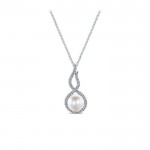 14k White Gold Diamond Pearl Fashion Necklace