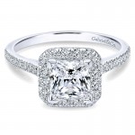 14K White Gold Diamond Princess Cut Halo With French Pave Shank 14K White Gold Engagement Ring ER726
