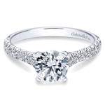 14K White Gold Diamond Straight With Bold Pave Shank 14K White Gold Engagement Ring ER7225W44Jj