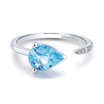 14k White Gold Diamond Swiss Blue Topaz Fashion Ladies' Ring