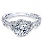 14K White Gold Halo ANd Twisted Diamond Pave Shank 14K White Gold Engagement Ring ER7543W44Jj