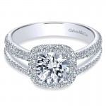 14K White Gold Round Diamond Halo Pave Split Shank 14K White Gold Engagement Ring ER7786W44Jj