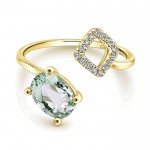 14k Yellow Gold Diamond Green Amethyst Fashion Ladies' Ring