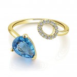 14k Yellow Gold Diamond Swiss Blue Topaz Fashion Ladies' Ring