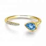 14k Yellow Gold Diamond Swiss Blue Topaz Fashion Ladies' Ring