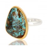 Boulder Turquoise Ring In Silver + Gold