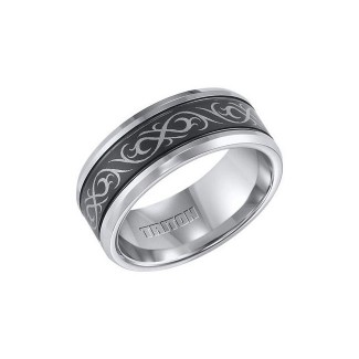 Triton Black And White Tungsten Carbide Comfort Fit Band 11-01-4208