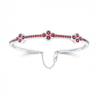 14k White Gold Diamond And Ruby Bangle