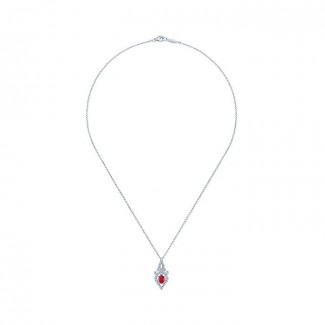 14k White Gold Diamond And Ruby Fashion Necklace