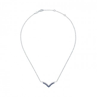 14k White Gold Diamond And Sapphire Bar Necklace