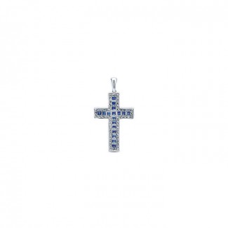 14k White Gold Diamond And Sapphire Cross Pendant