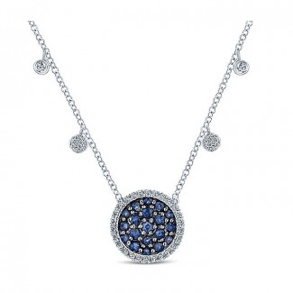 14k White Gold Diamond And Sapphire Fashion Necklace