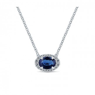 14k White Gold Diamond And Sapphire Fashion Necklace