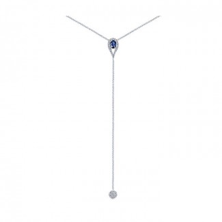 14k White Gold Diamond And Sapphire Y Knots Necklace