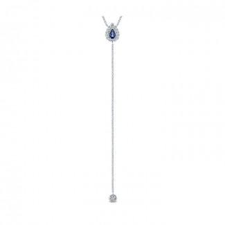 14k White Gold Diamond And Sapphire Y Knots Necklace