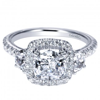 Engagement Ring 14k White Gold Diamond 3 Stones Halo