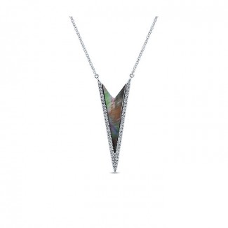 14k White Gold Diamond Black Mother Of Pearl Fashion Necklace
