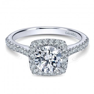14K White Gold Diamond Halo ANd French Pave Shank 14K White Gold Engagement Ring ER8152W44Jj