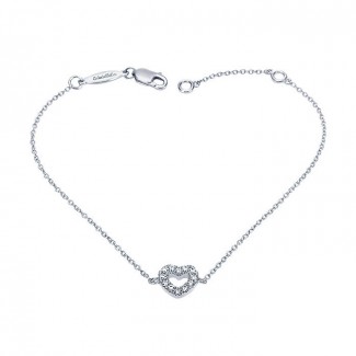 14k White Gold Diamond Heart Bracelet