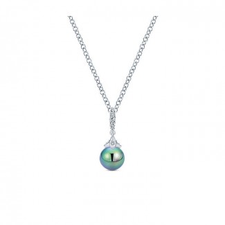 14k White Gold Diamond Pearl Fashion Necklace