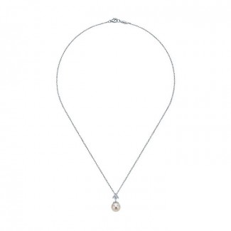 14k White Gold Diamond Pearl Fashion Necklace