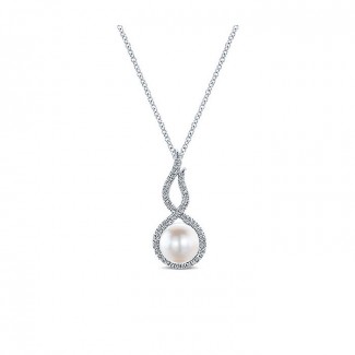 14k White Gold Diamond Pearl Fashion Necklace