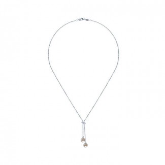 14k White Gold Diamond Pearl Lariat Necklace